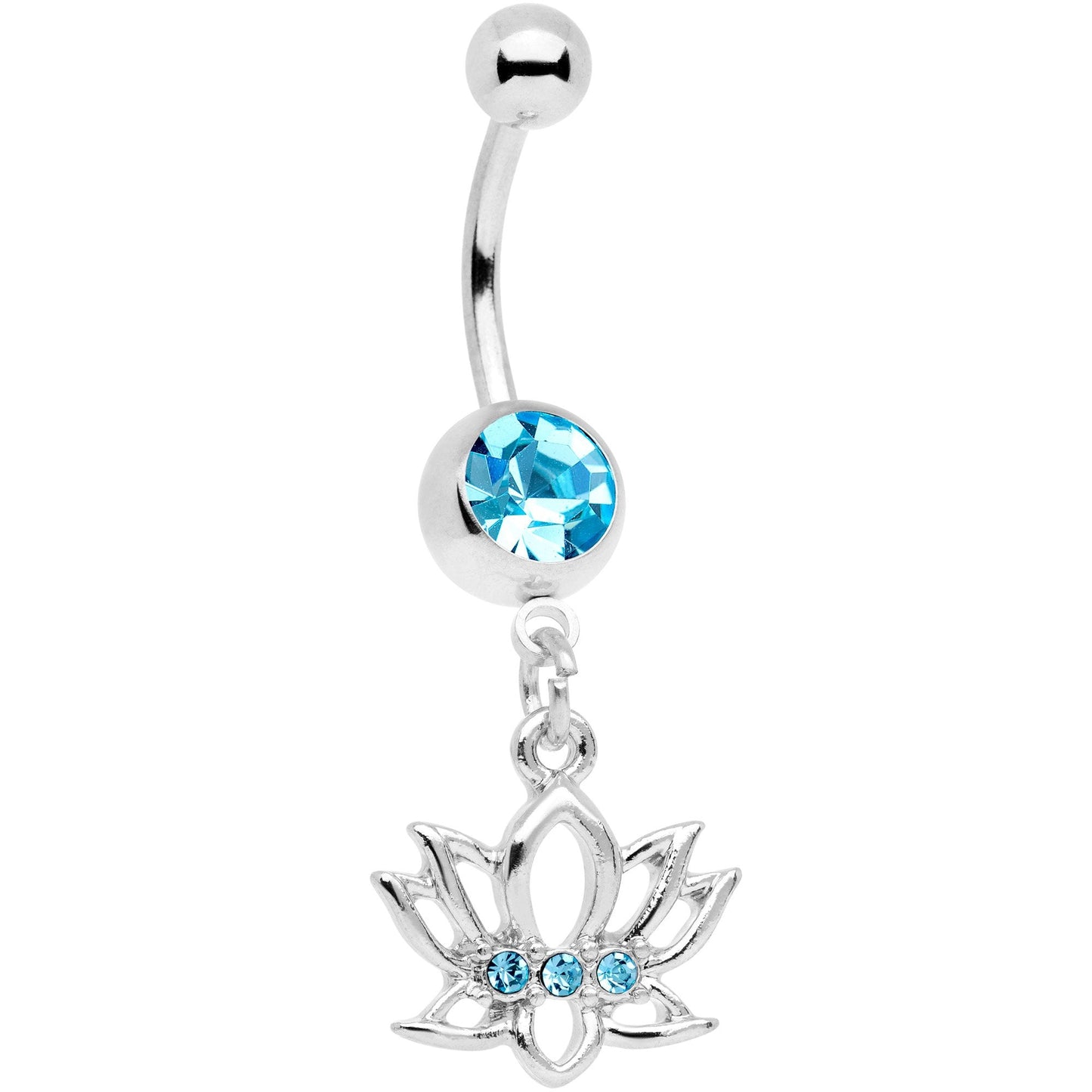 Aqua Gem Live Love Lotus Flower Dangle Belly Ring