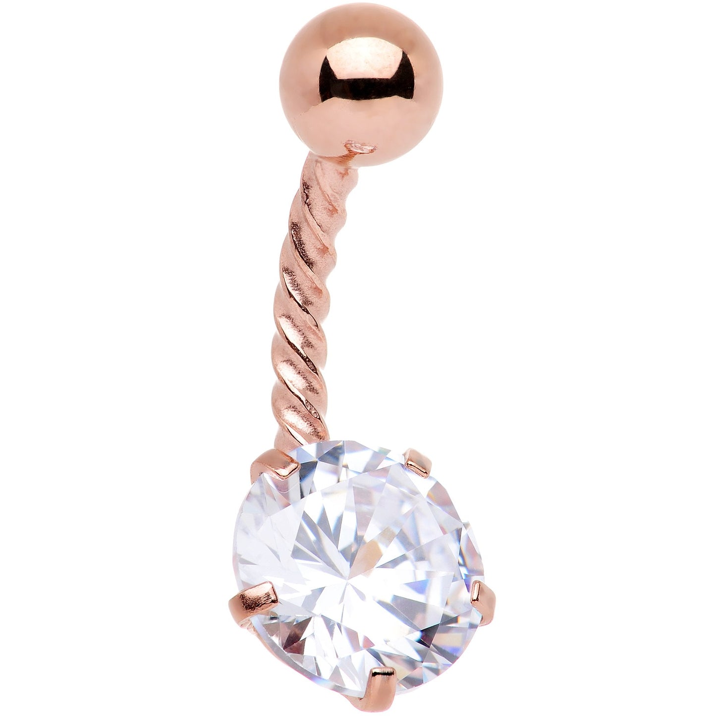 Clear CZ Gem Rose Gold IP Classic Seriously Twisted Belly Ring