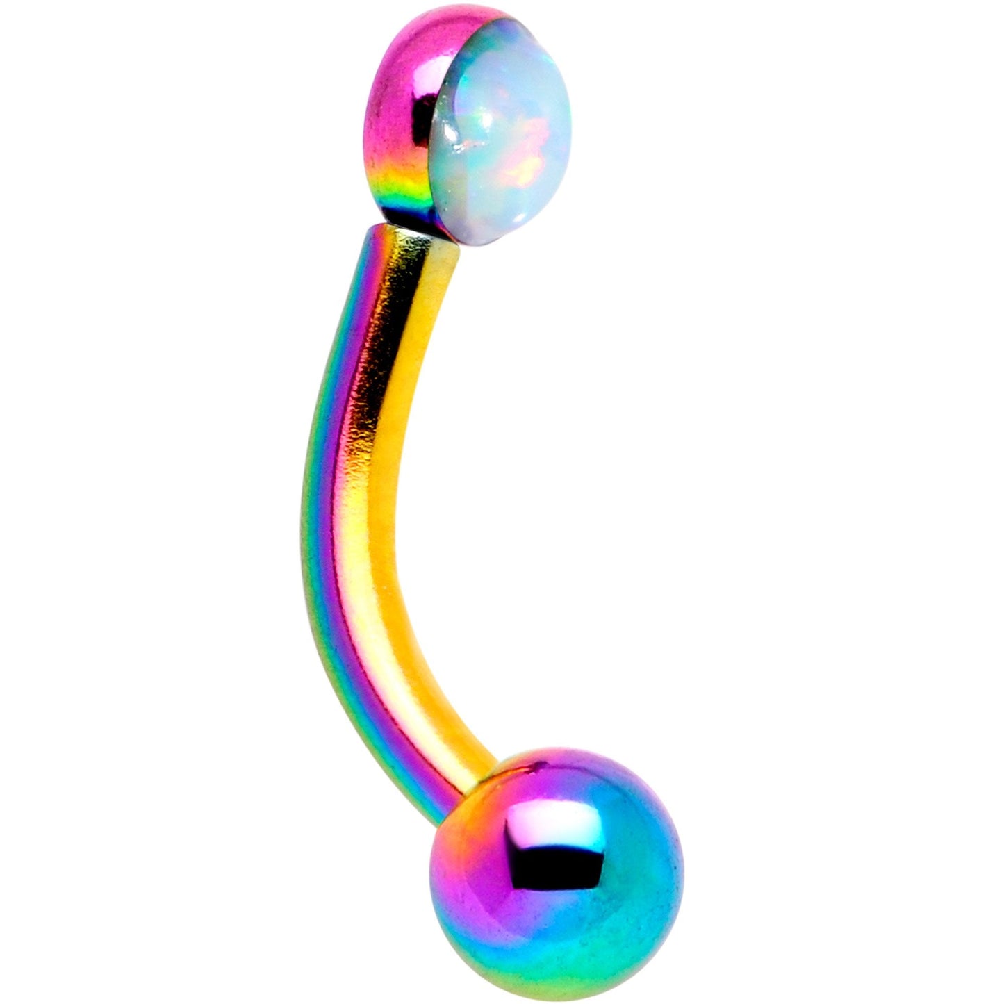 16G 1/4 White Synthetic Opal Flat Set Rainbow IP Curved Eyebrow Rook Piercing