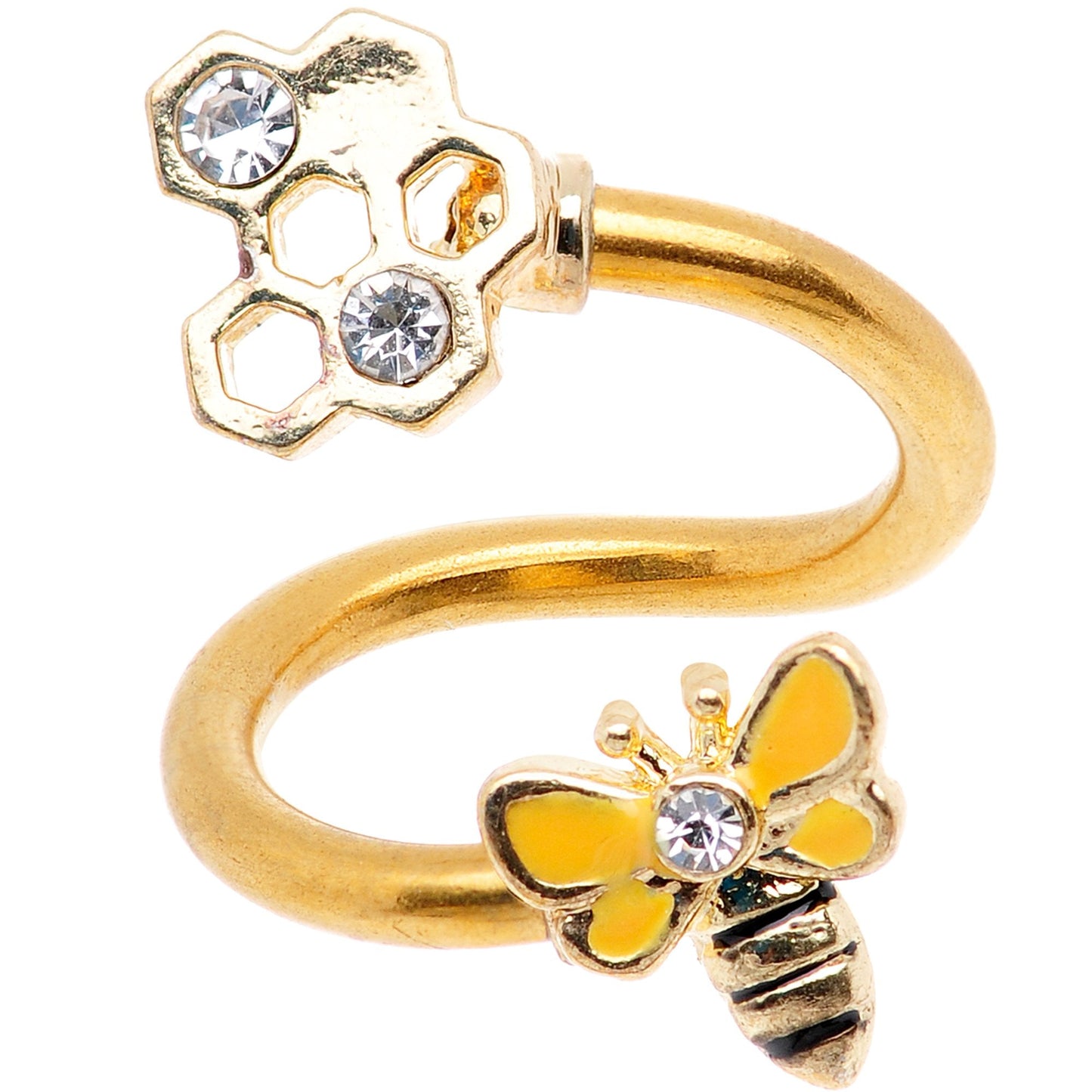 Clear Gem Gold PVD Touch of Honey Bee Spiral Twister Belly Ring