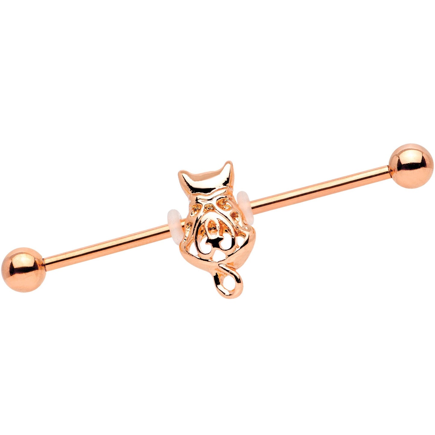 14G Rose Gold Tone Cool Cat Industrial Barbell 38mm