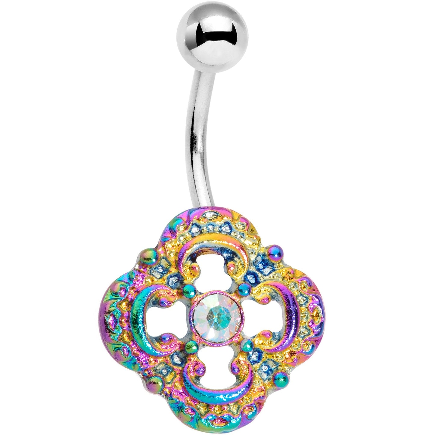 Clear Gem Charming Rainbow Debutante Charm Belly Ring