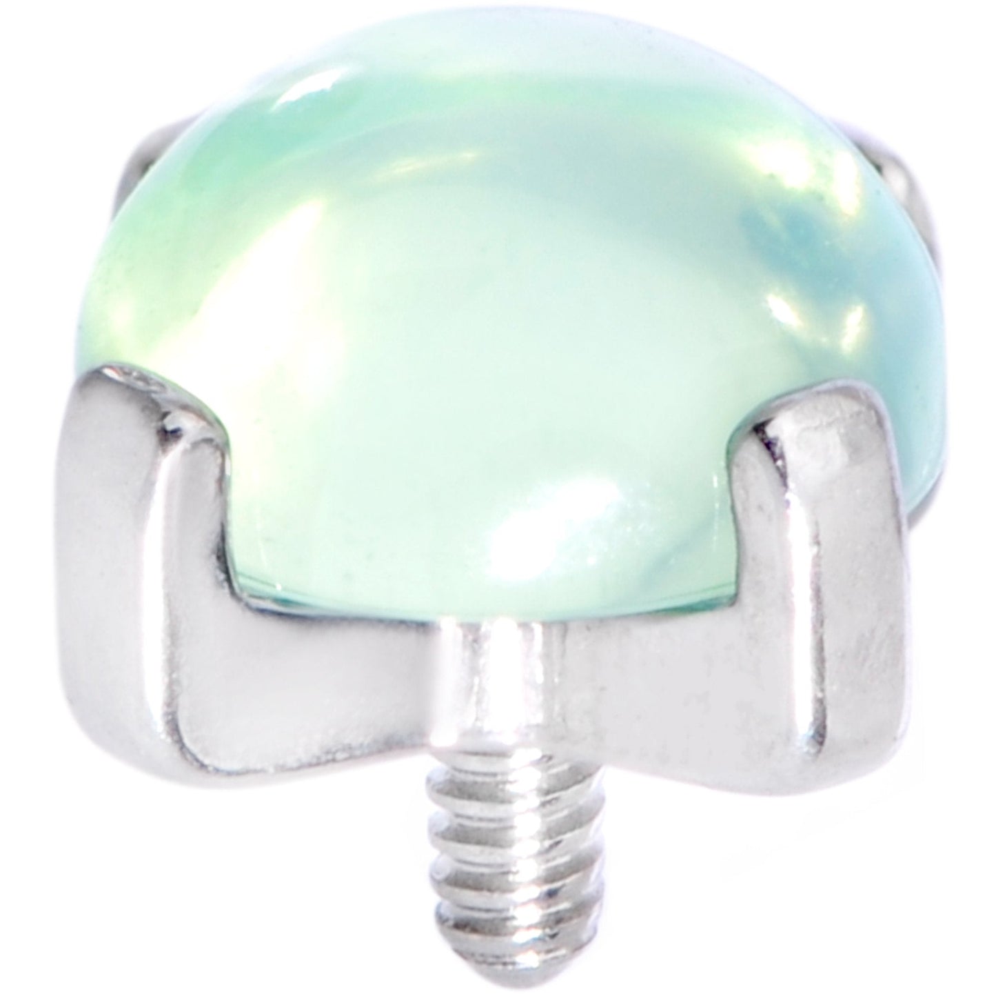 14G Natural Green Jade Externally Threaded Dermal Anchor Top