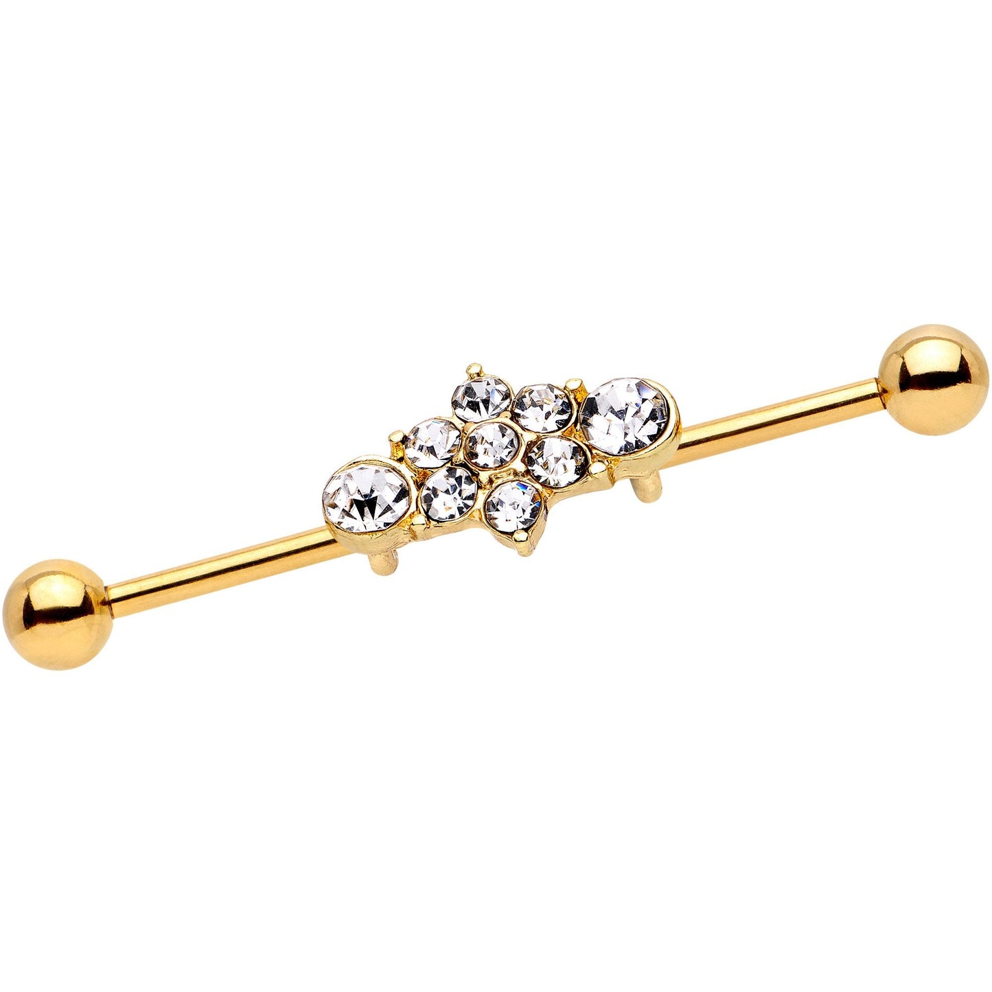 14G Clear Gem Gold IP Floral Cluster Industrial Barbell 38mm