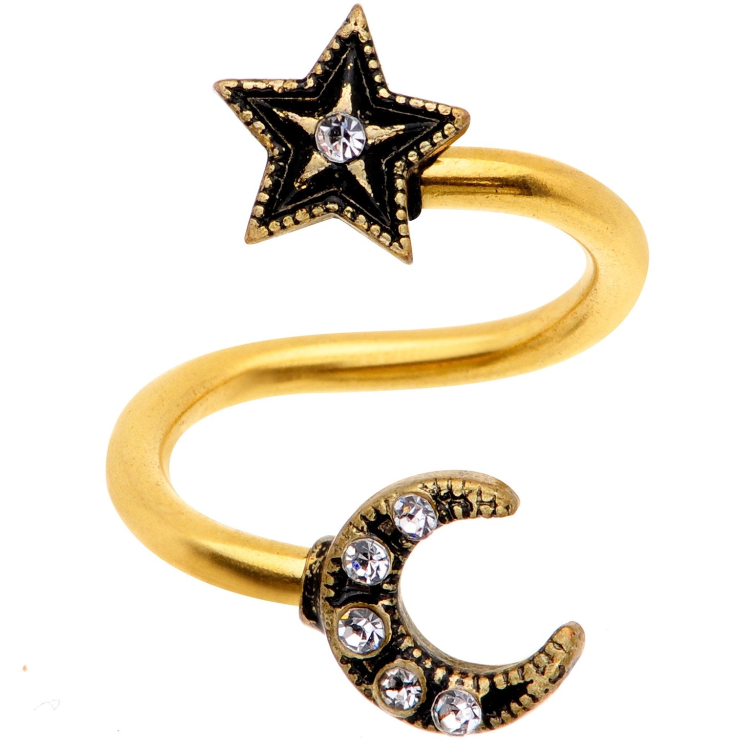 14G 3/8 Clear CZ Gem Gold Tone Nighty Night Twister Belly Ring