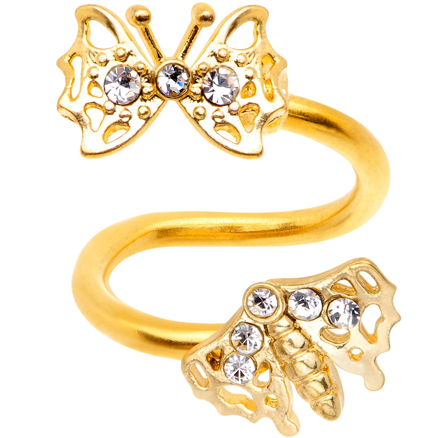 Clear CZ Gem Gold PVD Fierce Firefly Spiral Twister Belly Ring