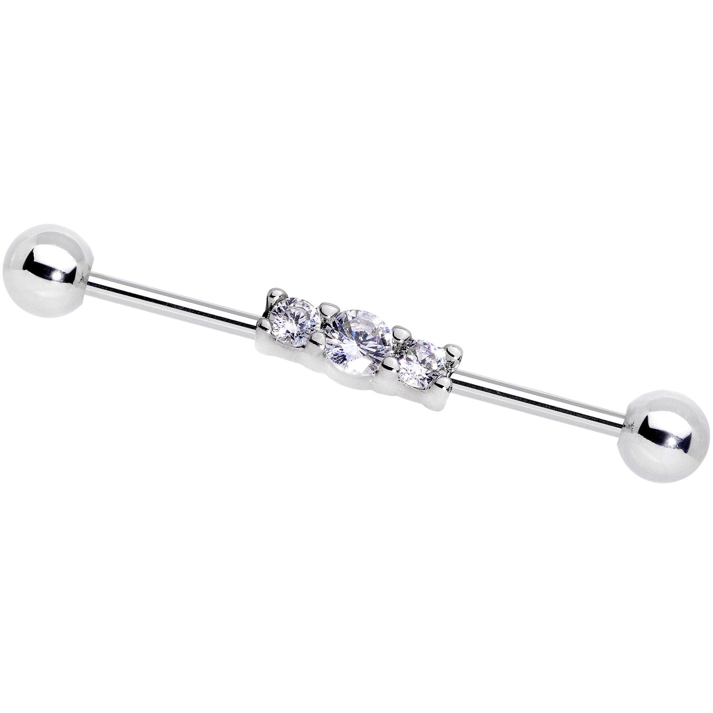 14G Clear CZ Gem Trifecta Straight Industrial Barbell 30mm