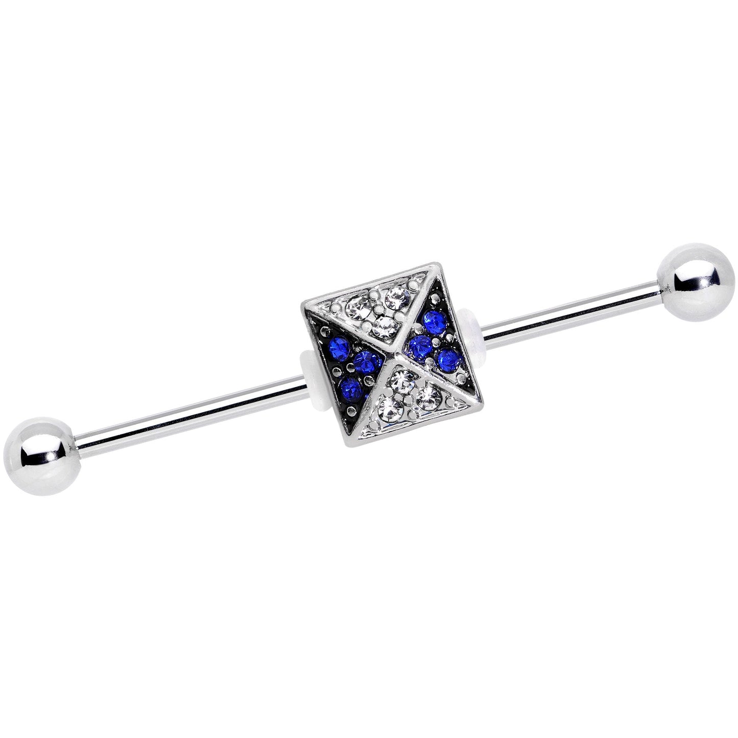 14G Blue Gem Square Charm Straight Industrial Barbell 38mm