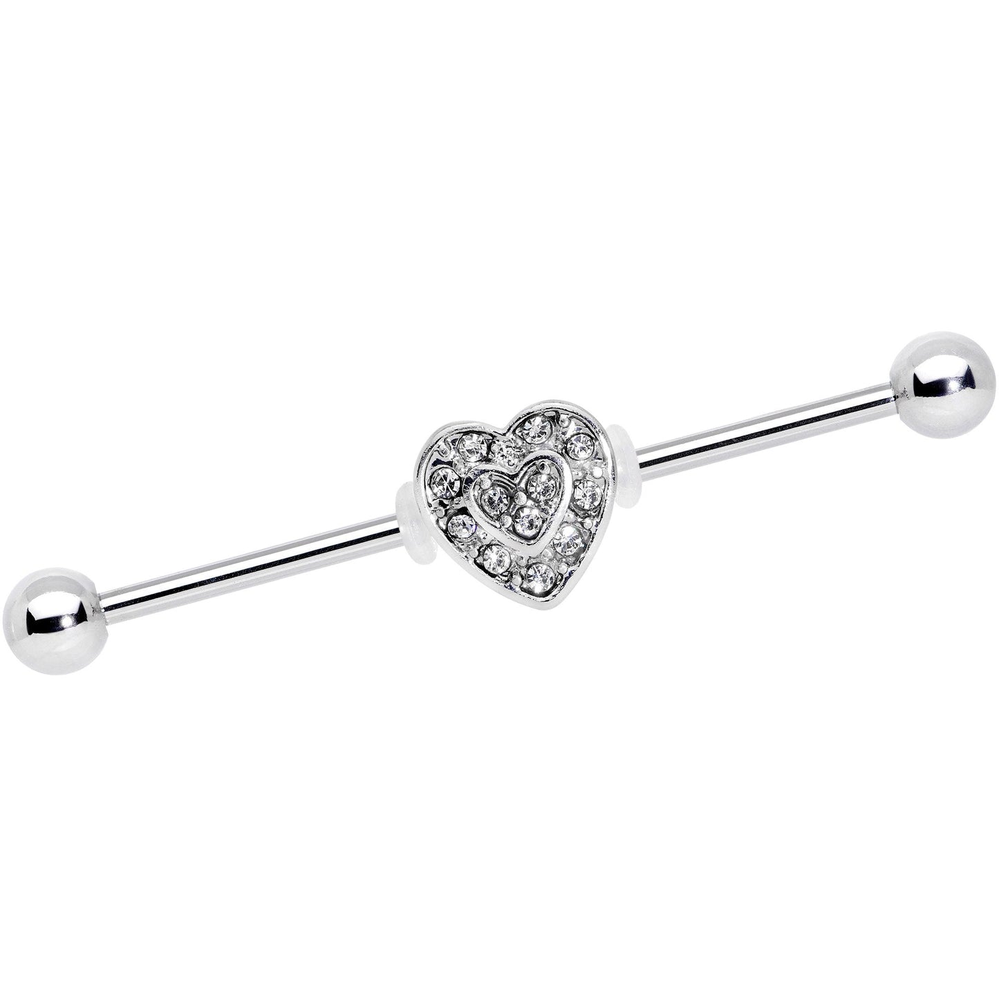 14G Valentines Day Gem Heart Straight Industrial Barbell 38mm