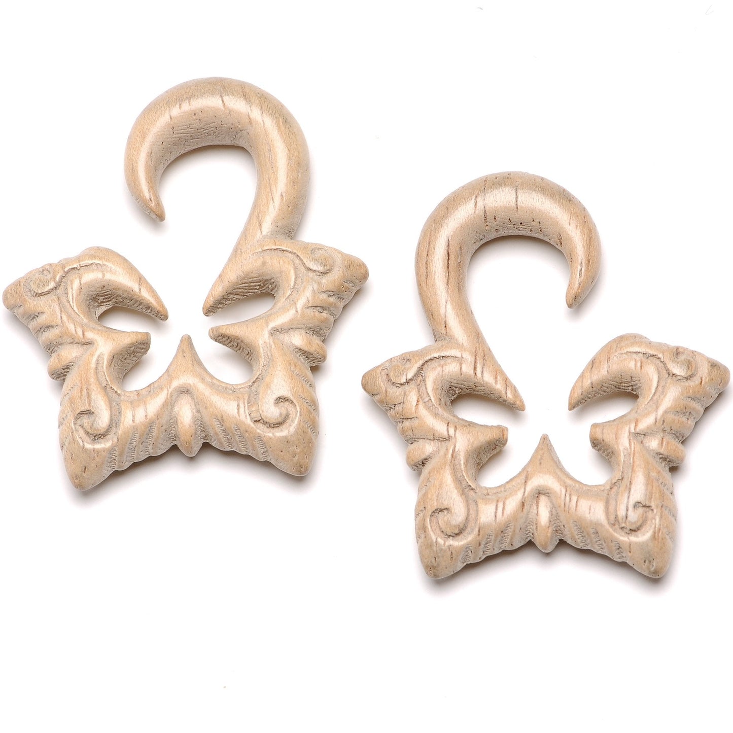 2G Organic Hand Carved Wood Lotus Flower Butterfly Hanger Plug Set
