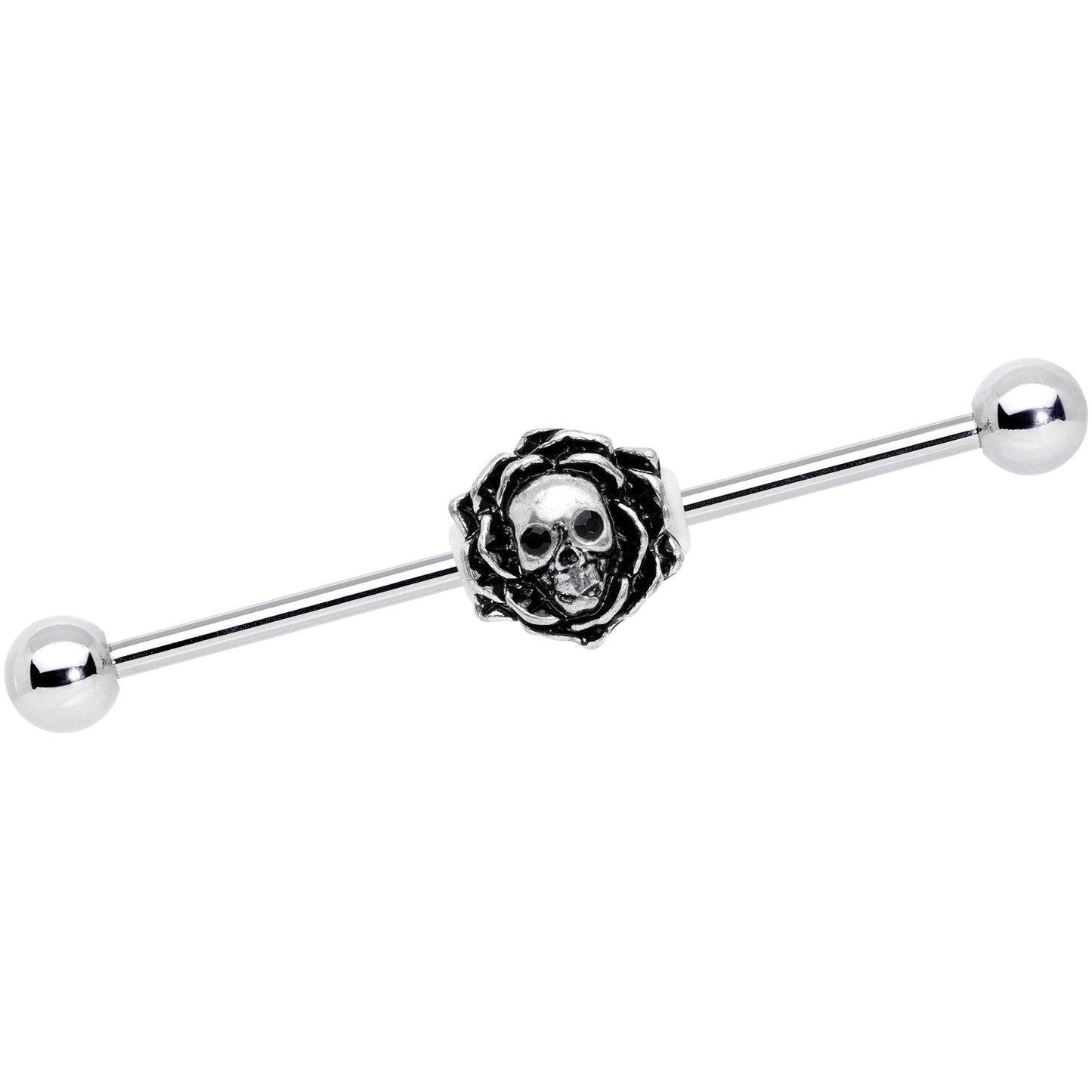 14G Halloween Rose Flower Skull Charm Straight Industrial Barbell 38mm