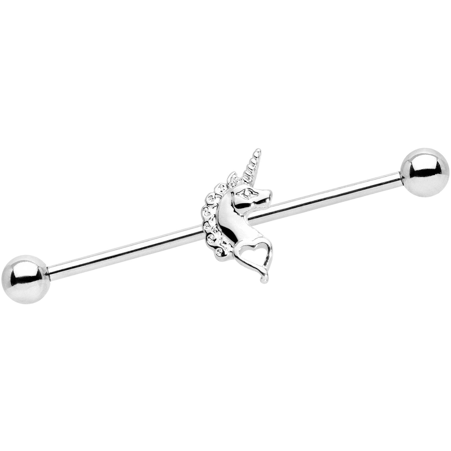 14G Unicorn Heart Charm Straight Industrial Barbell 38mm