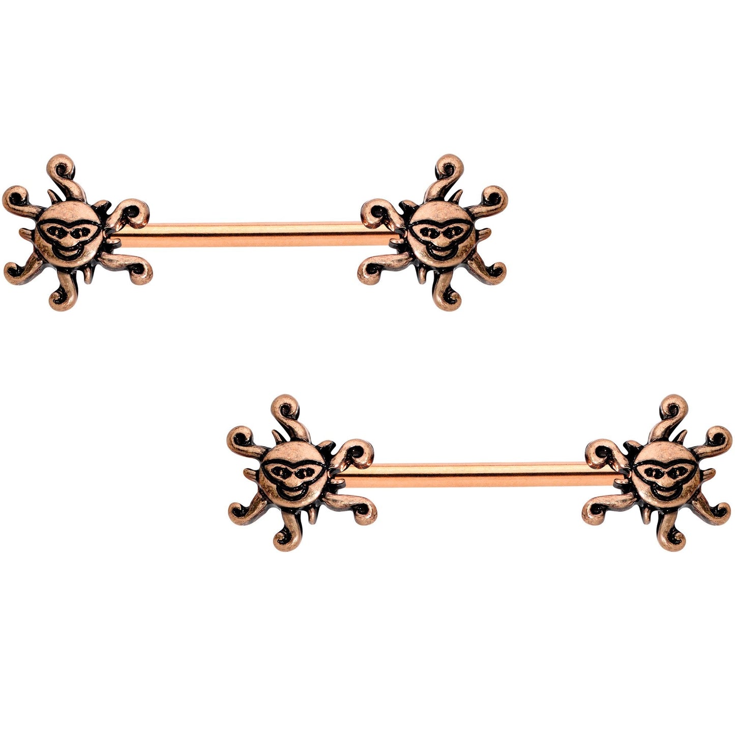14G 9/16 Rose Gold Tone Summer Sunshine Barbell Nipple Ring Set