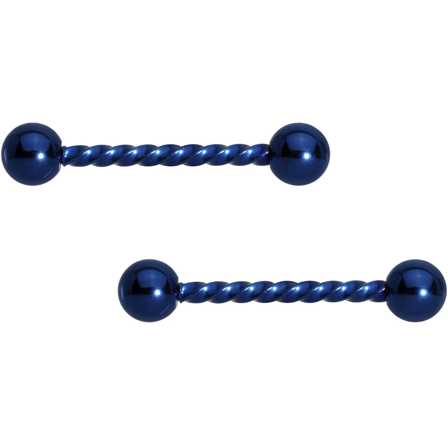 14G 5/8 Deep Blue Twisted Barbell Nipple Ring Set