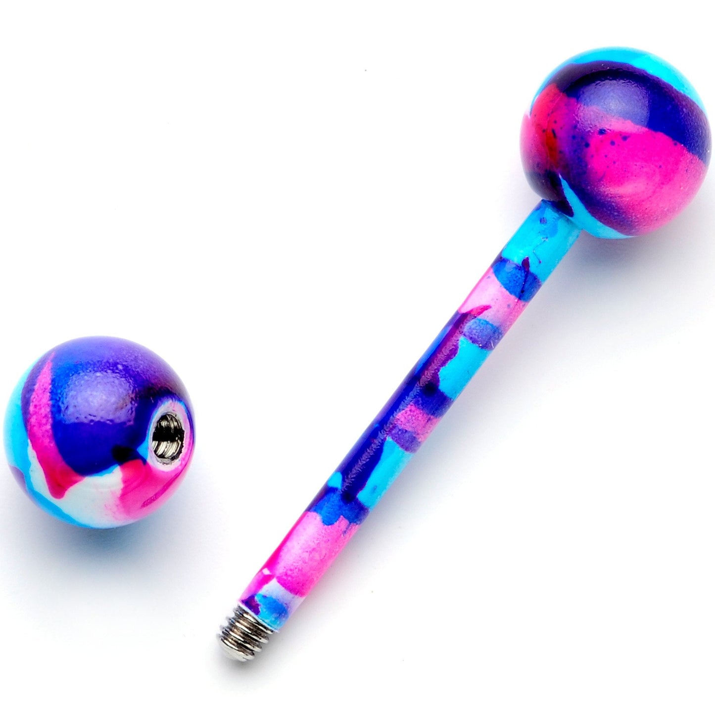 14G 5/8 Blue Pink Camouflage Straight Barbell Tongue Ring
