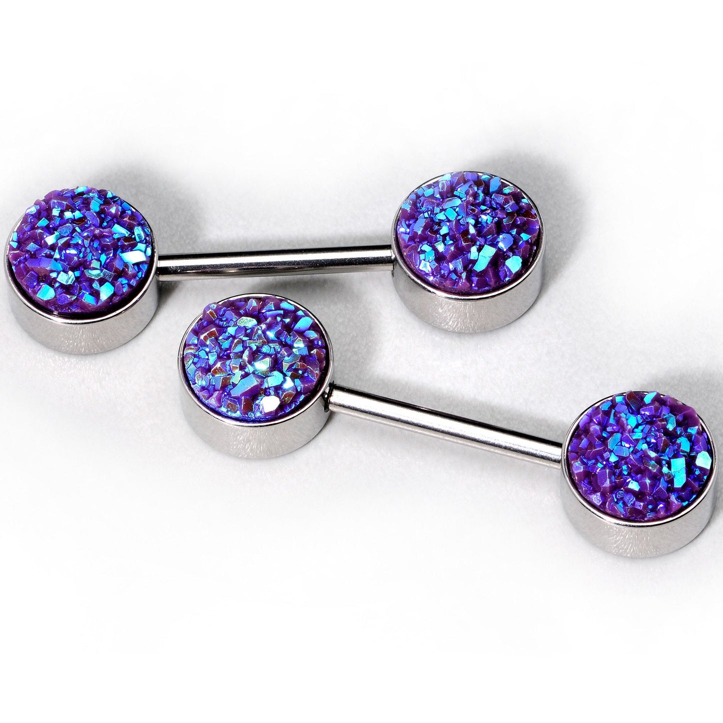 14G 9/16 Purple Synthetic Druzy Paradise Barbell Nipple Ring Set