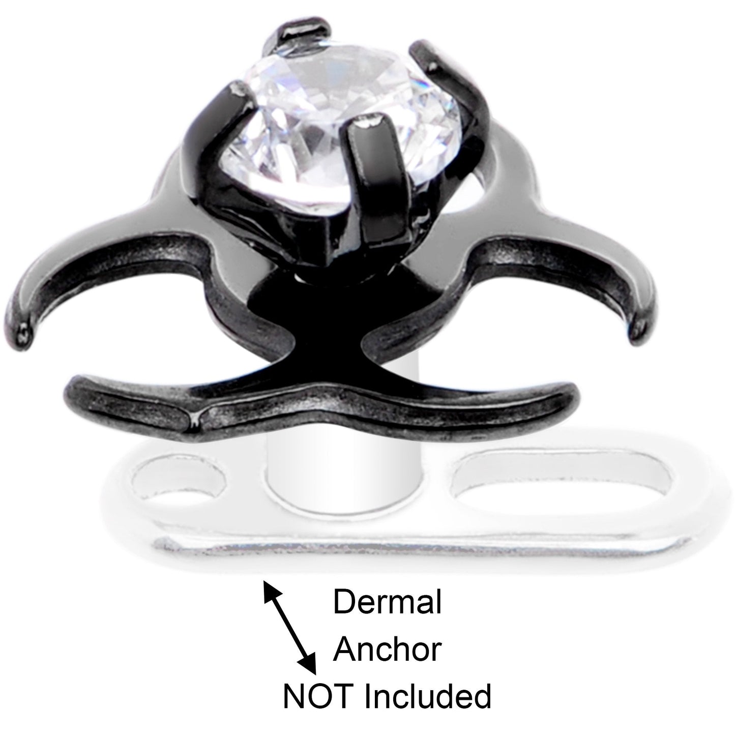 14G Clear Gem Black Biohazard Dermal Anchor Top