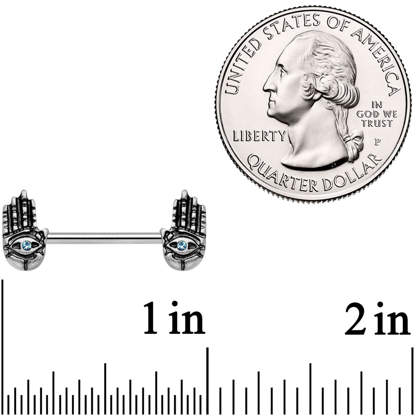 14G 9/16 Aqua Gem Hamsa Hand Barbell Nipple Ring Set