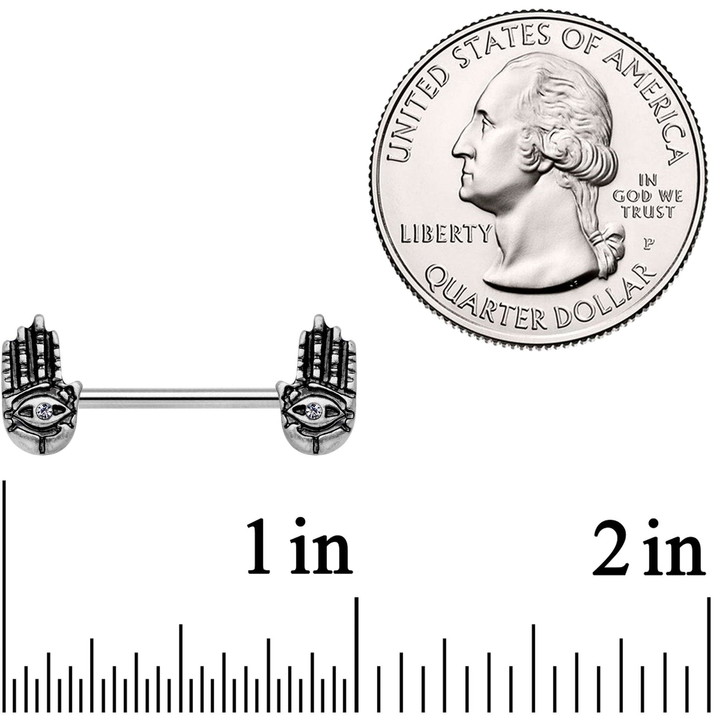 14G 9/16 Clear Gem Hamsa Hand Barbell Nipple Ring Set