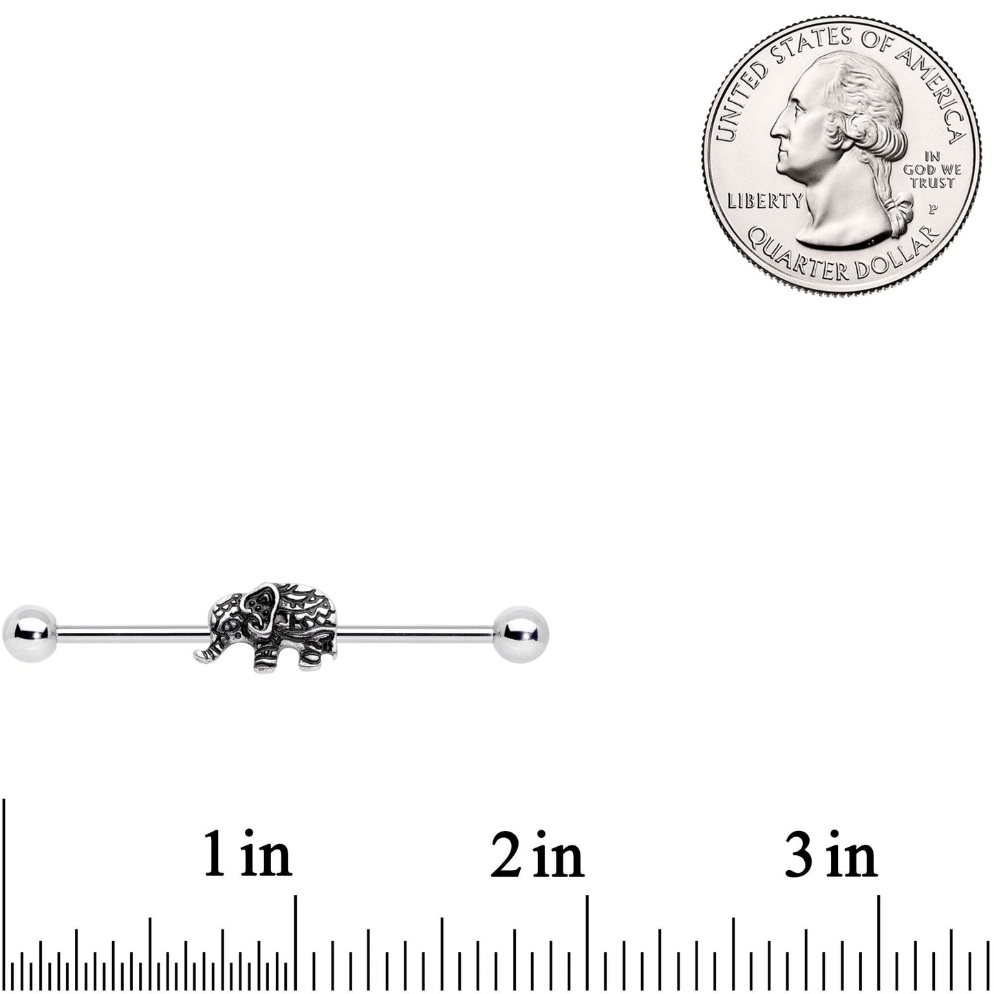 14G Geometric Engraving Elephant Industrial Barbell 38mm