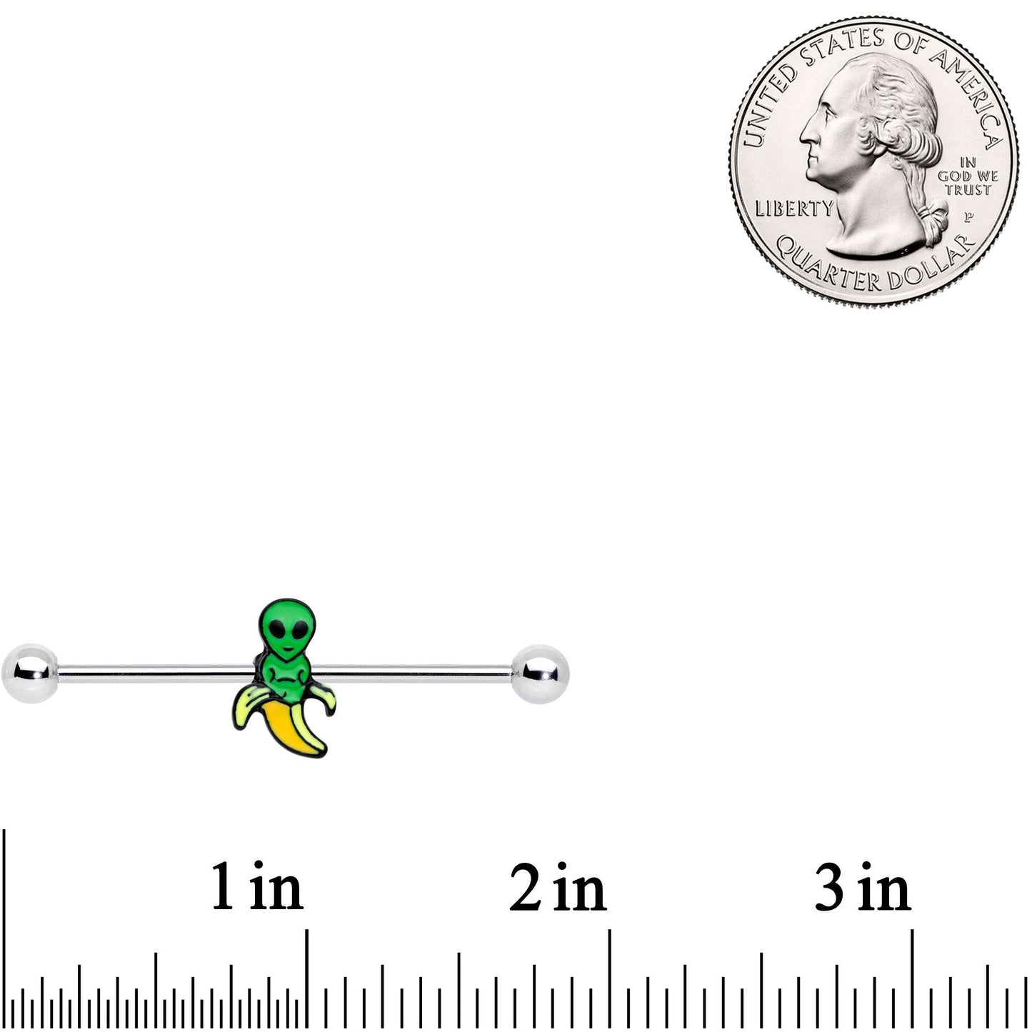 14G Appealing Little Banana Alien Industrial Barbell 38mm