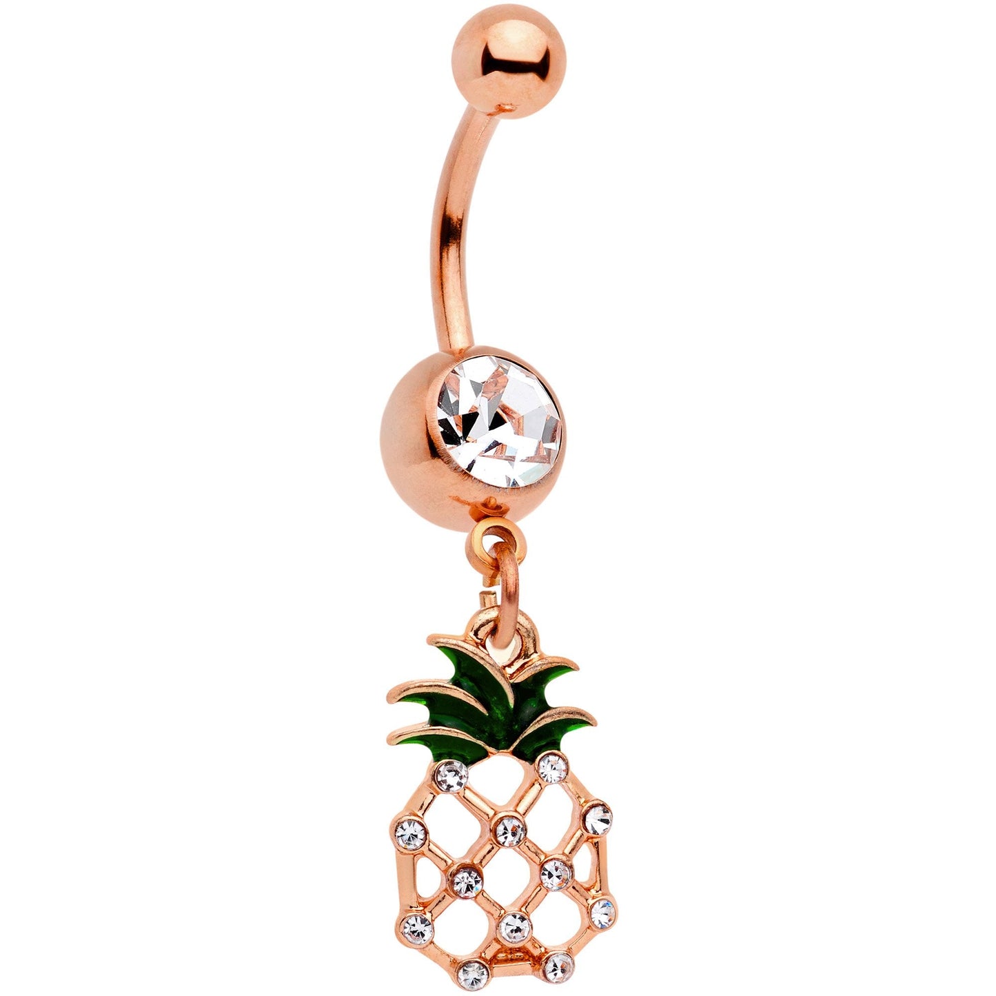 Clear Gem Rose Gold Tone Tropical Treat Pineapple Dangle Belly Ring