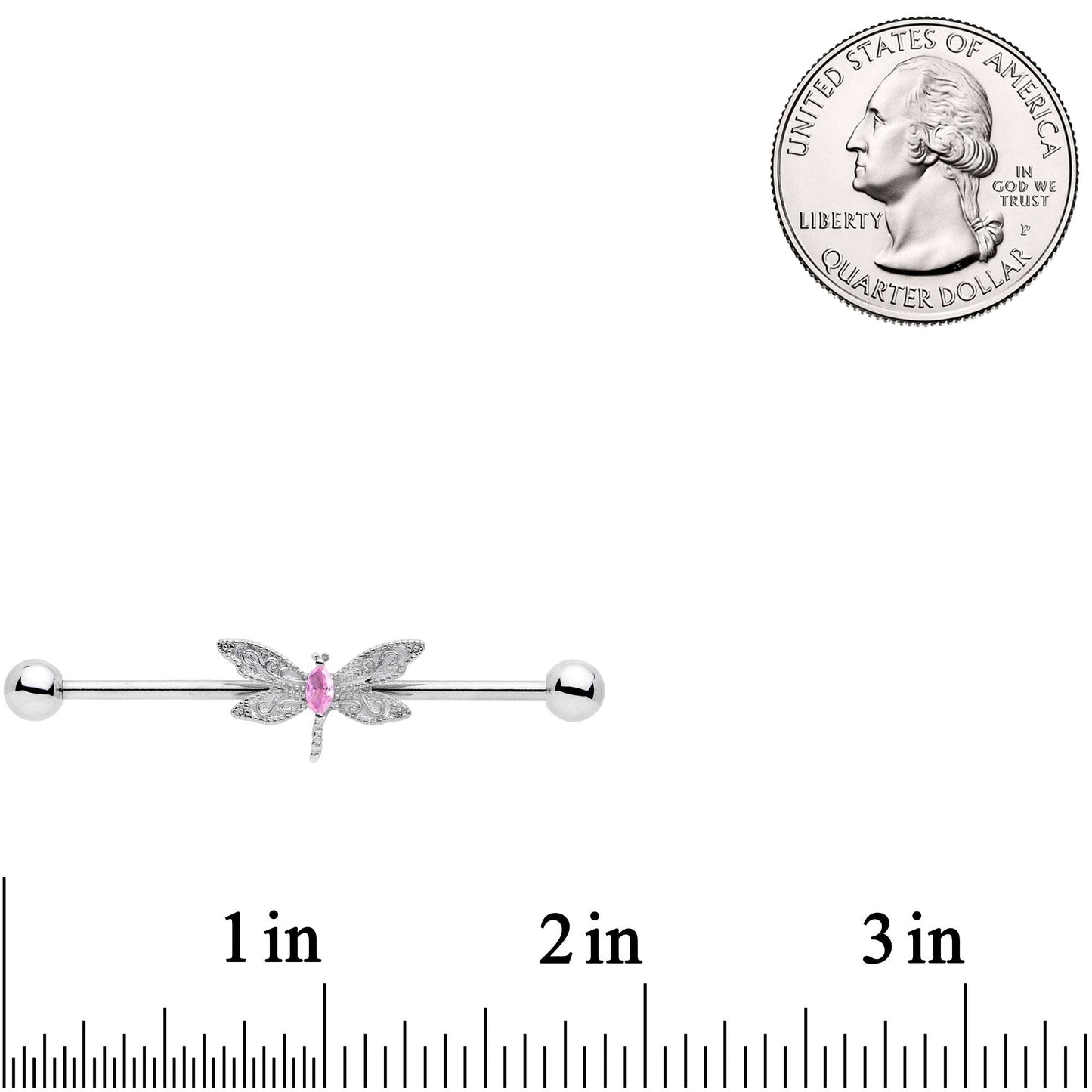 14G Pink Gem Dazzling Lacework Dragonfly Industrial Barbell 38mm