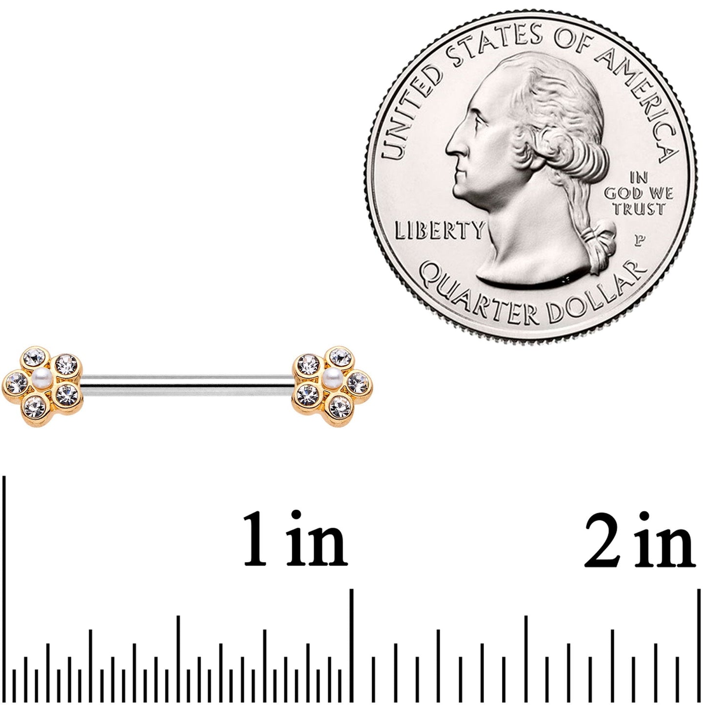 14G 9/16 Clear Gem Precious Flower Barbell Nipple Ring Set