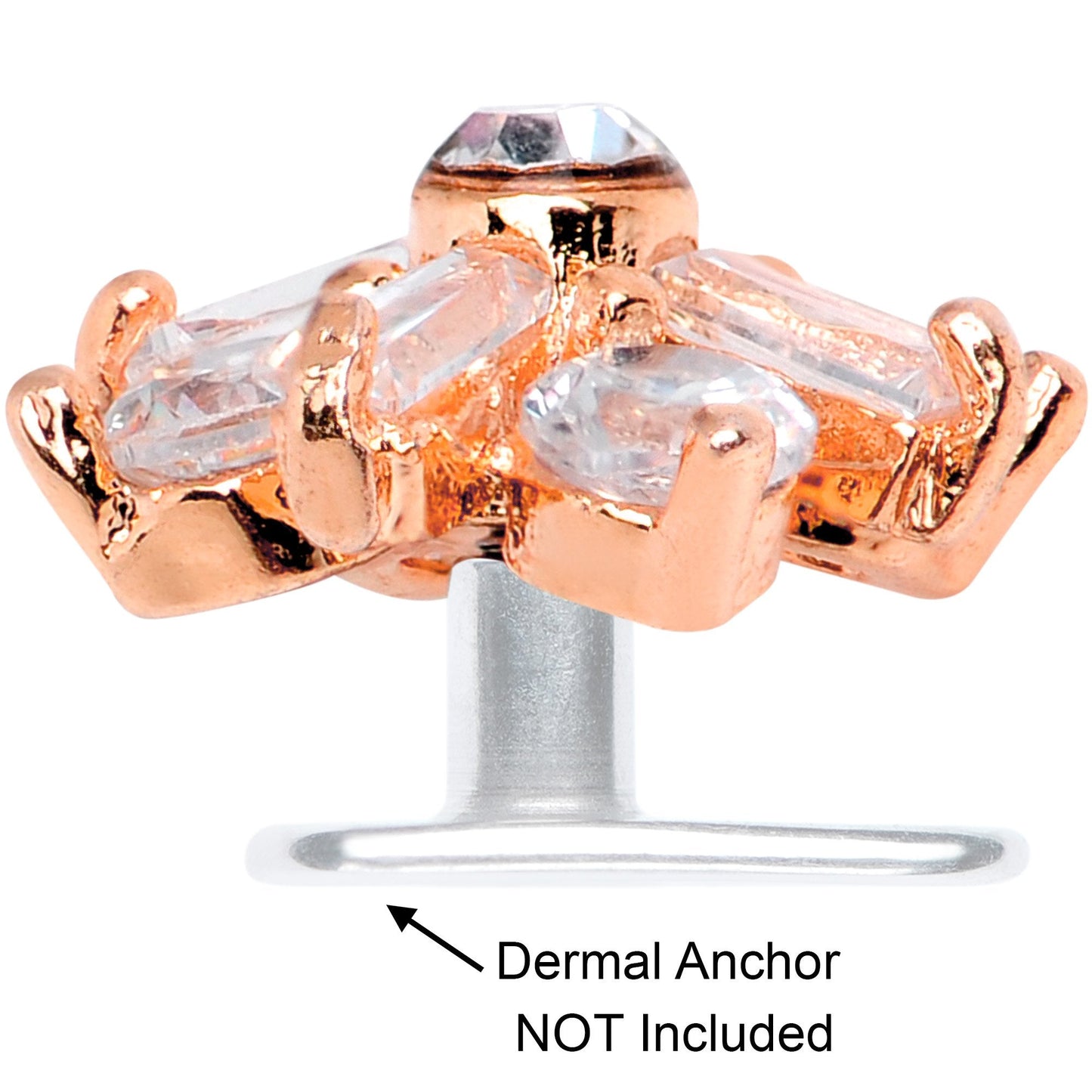 14G Clear CZ Gem Ice Princess Rose Gold Tone Dermal Anchor Top