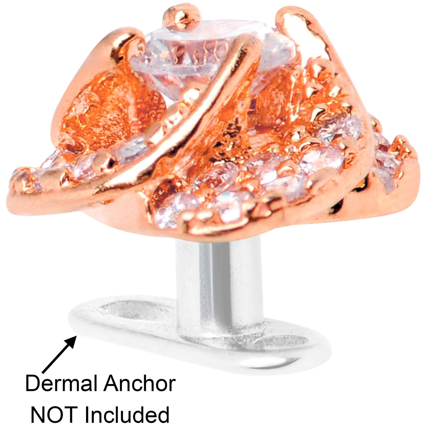 14G Clear CZ Gem Roses Romance Rose Gold Tone Dermal Anchor Top