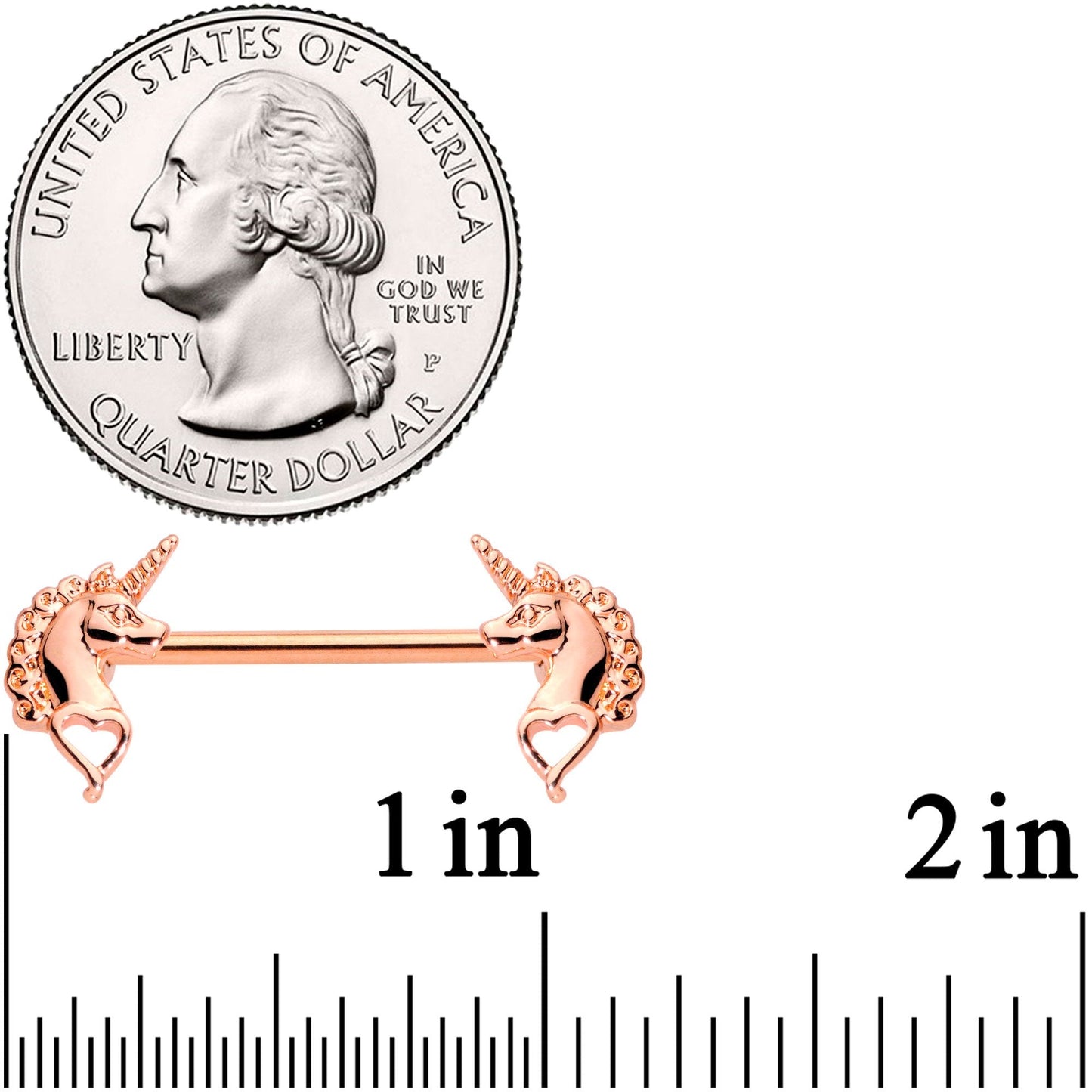 14G 5/8 Rose Gold Tone Anodized Unicorn Barbell Nipple Ring Set