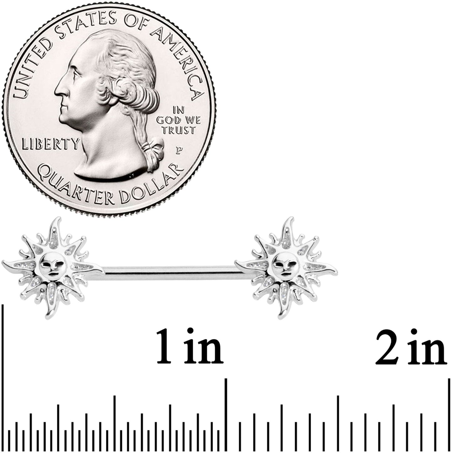 14G 5/8 Glitter Inlay Sunshine Barbell Nipple Ring Set