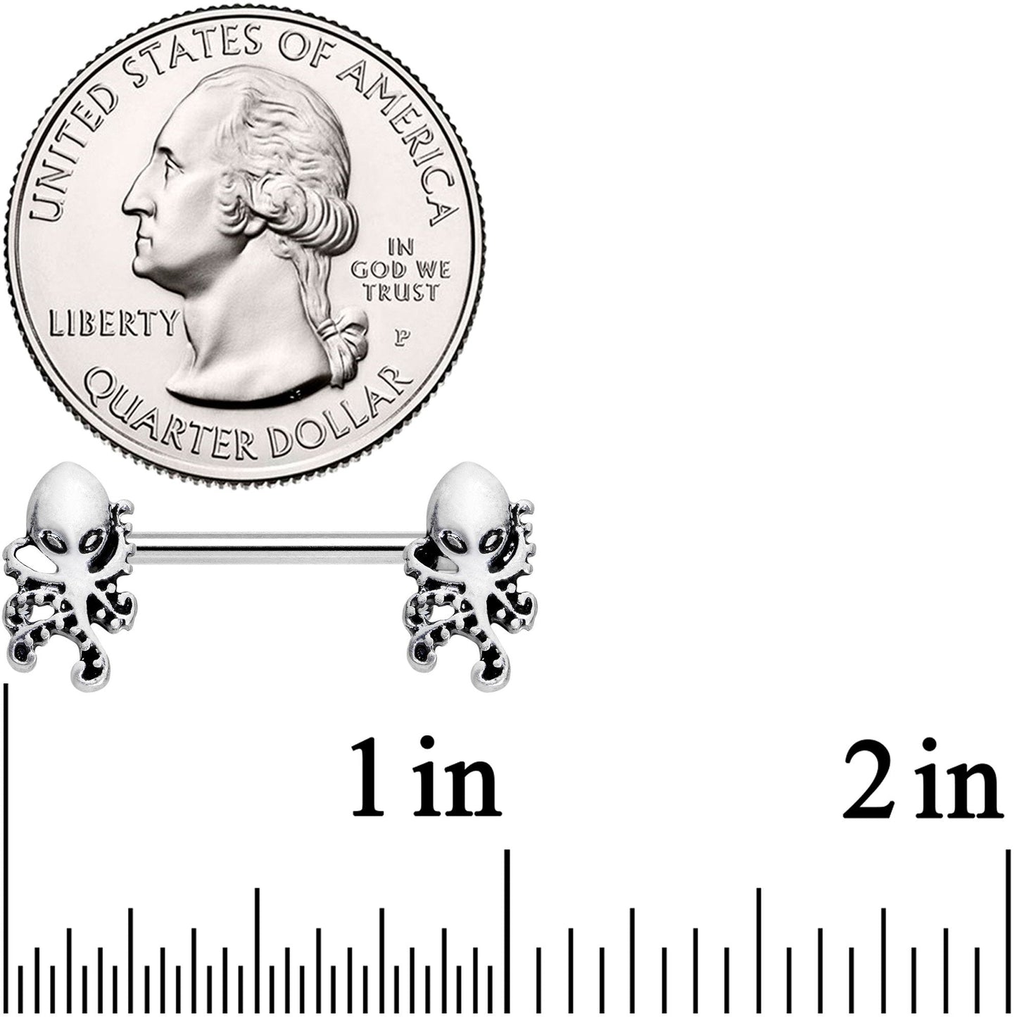 14G 9/16 Nautical Treasures Octopus Barbell Nipple Ring Set