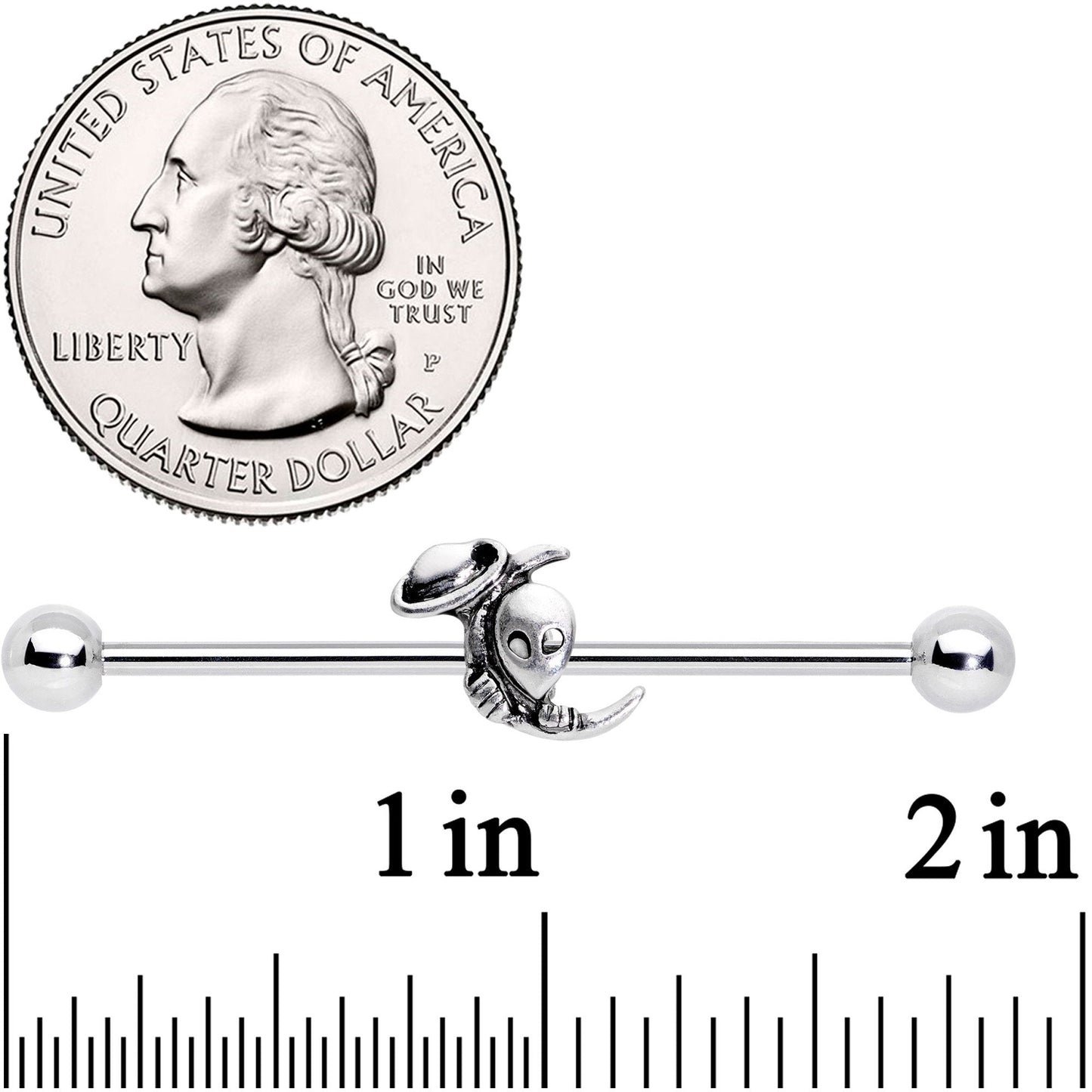 14G UFO Aliens Are Watching Industrial Barbell 38mm