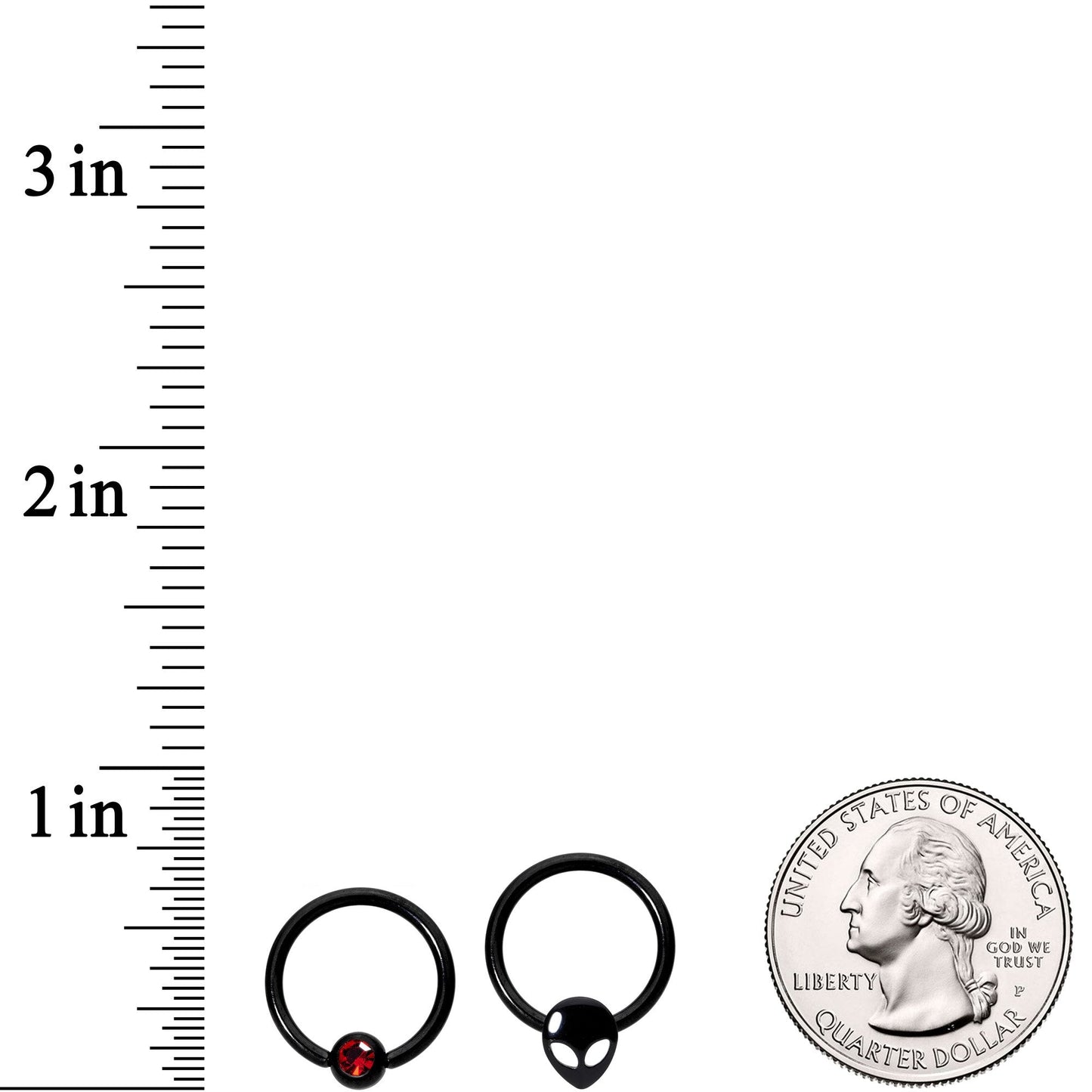 14G 13mm Red Gem Alien Black BCR Captive Nipple Ring Set Of 4