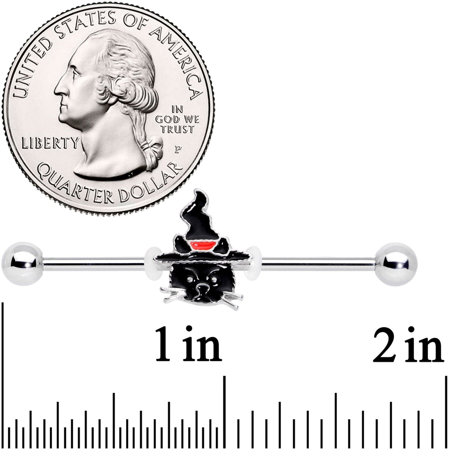 14G Halloween Witch Way Black Cat Barbell Industrial 38mm