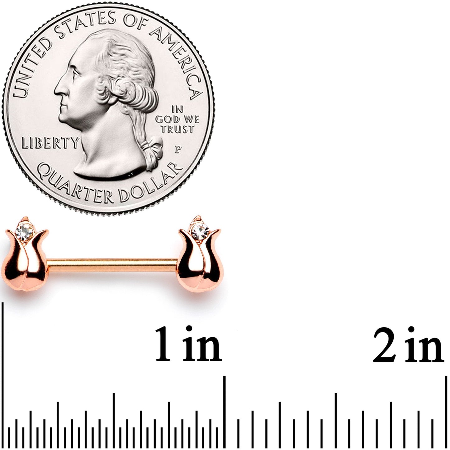 14G 9/16 Clear Gem Rose Gold Tone Tulip Flower Barbell Nipple Ring Set