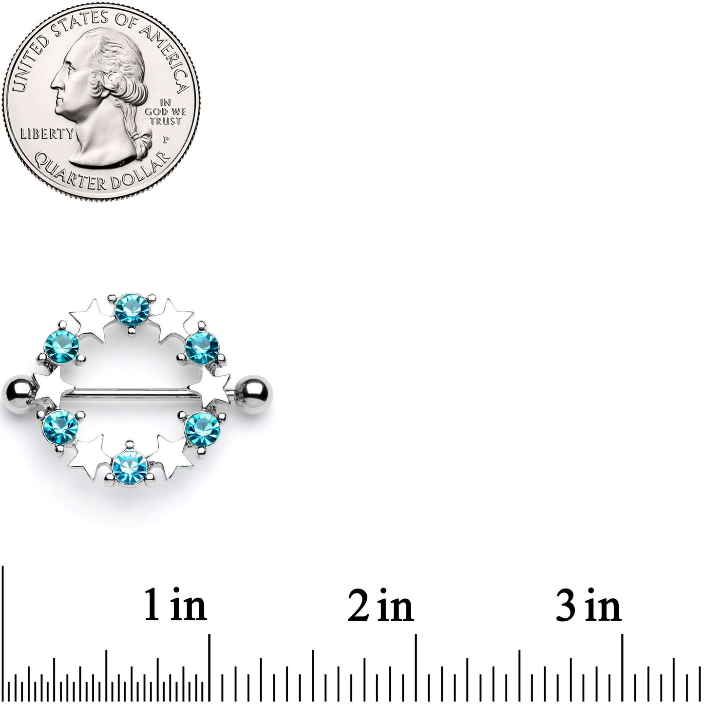 14G 7/8 Blue Gem Ring of Stars Nipple Shield Set