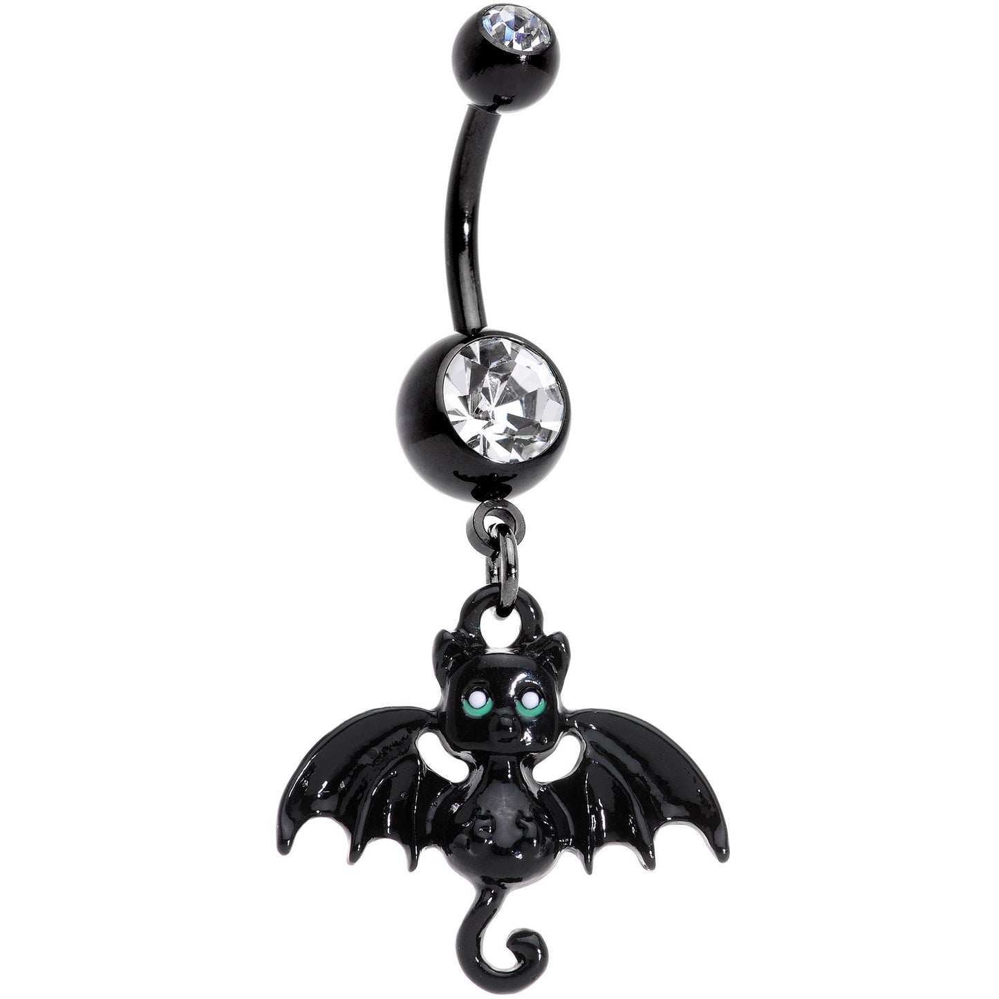 Clear Gem Black Halloween Bat Dangle Belly Ring