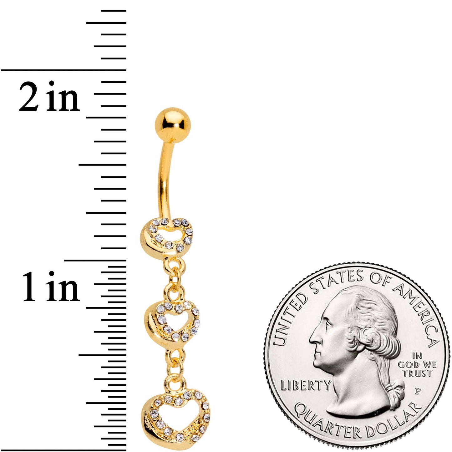 Clear Gem Gold Tone Triple Hearts in Motion Dangle Belly Ring