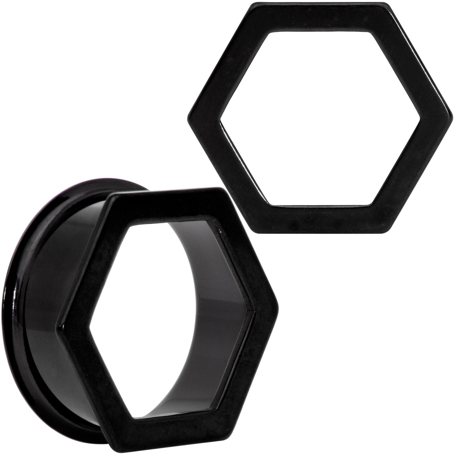 Black Geometric Hexagon Double Flare Tunnel Plug Set 3mm to 25mm