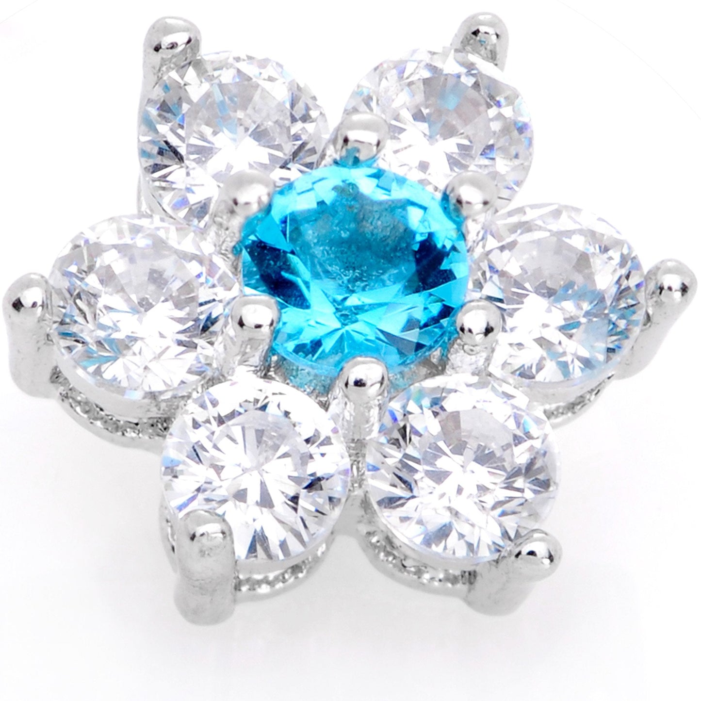 14G Clear Aqua Cubic Zirconia Gem Flower Dermal Anchor Top