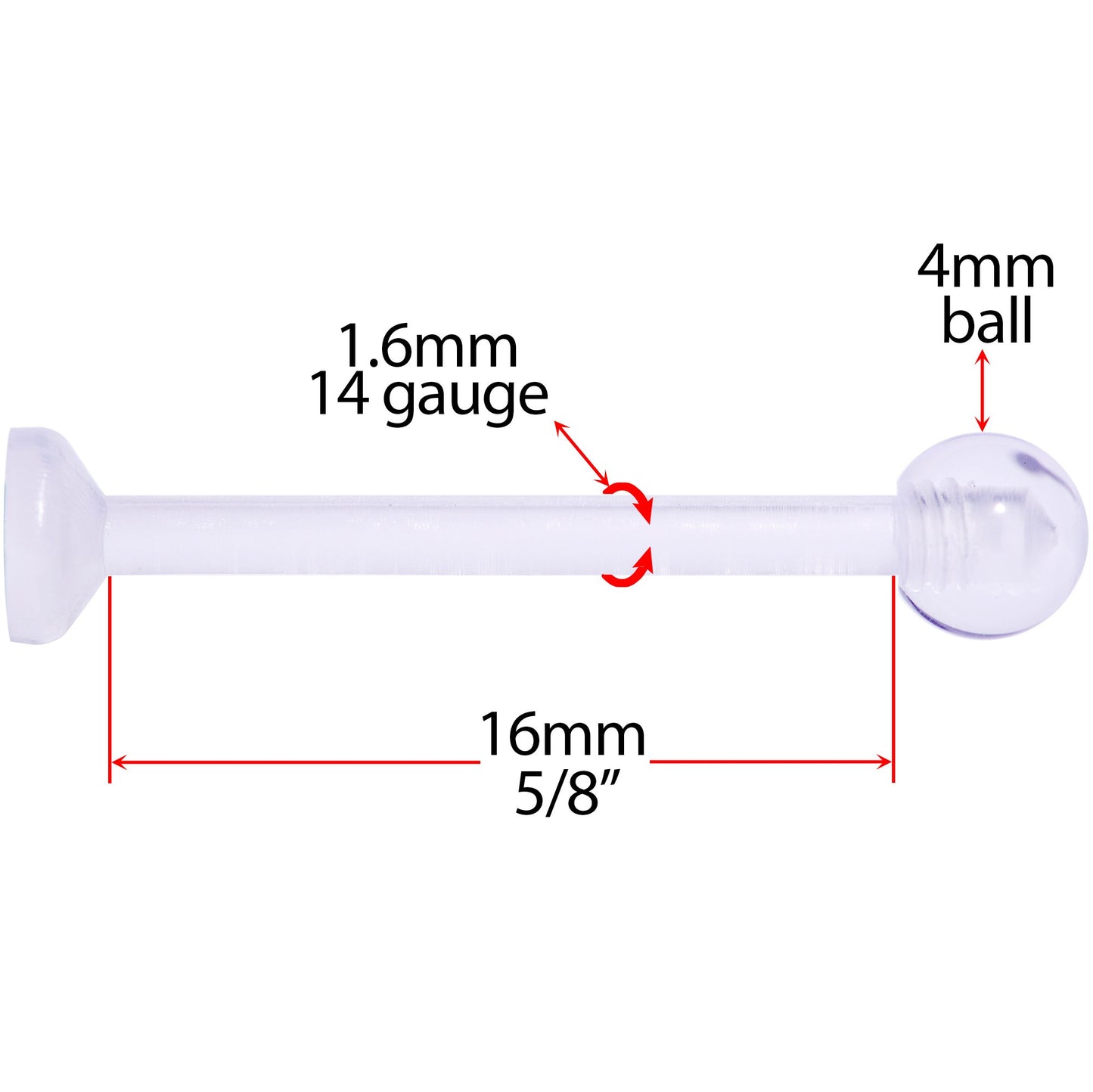 14G 5/8 Clear Flexible Bioplast Straight Barbell Retainer