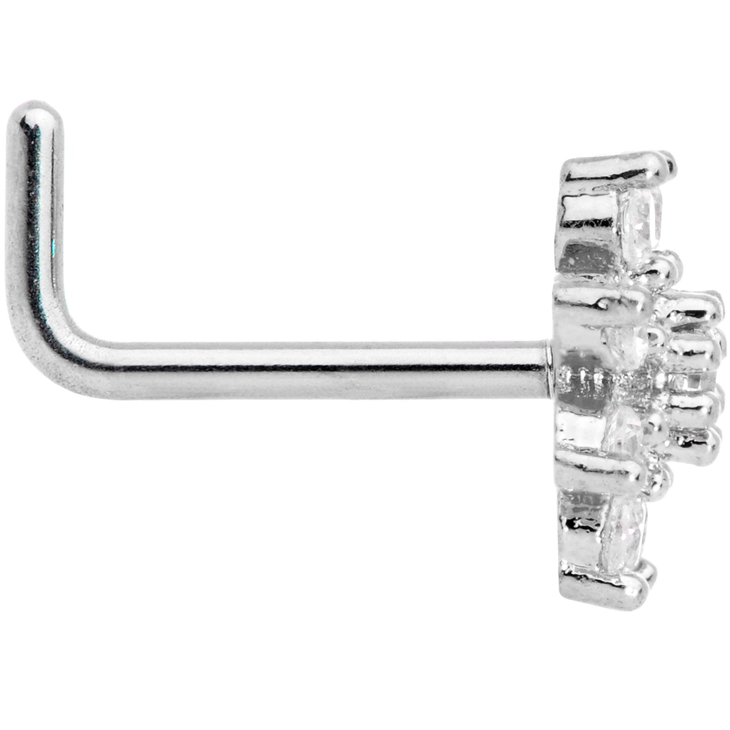20G 1/4 Clear CZ Gem Flower L Shaped Nose Ring