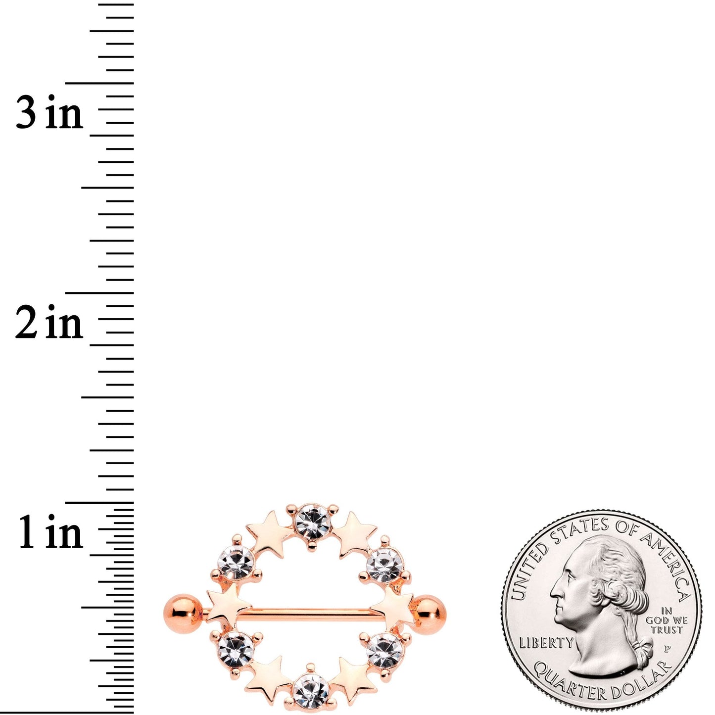 14G 7/16 Clear Gem Rose Gold Tone Ring of Stars Nipple Shield Set