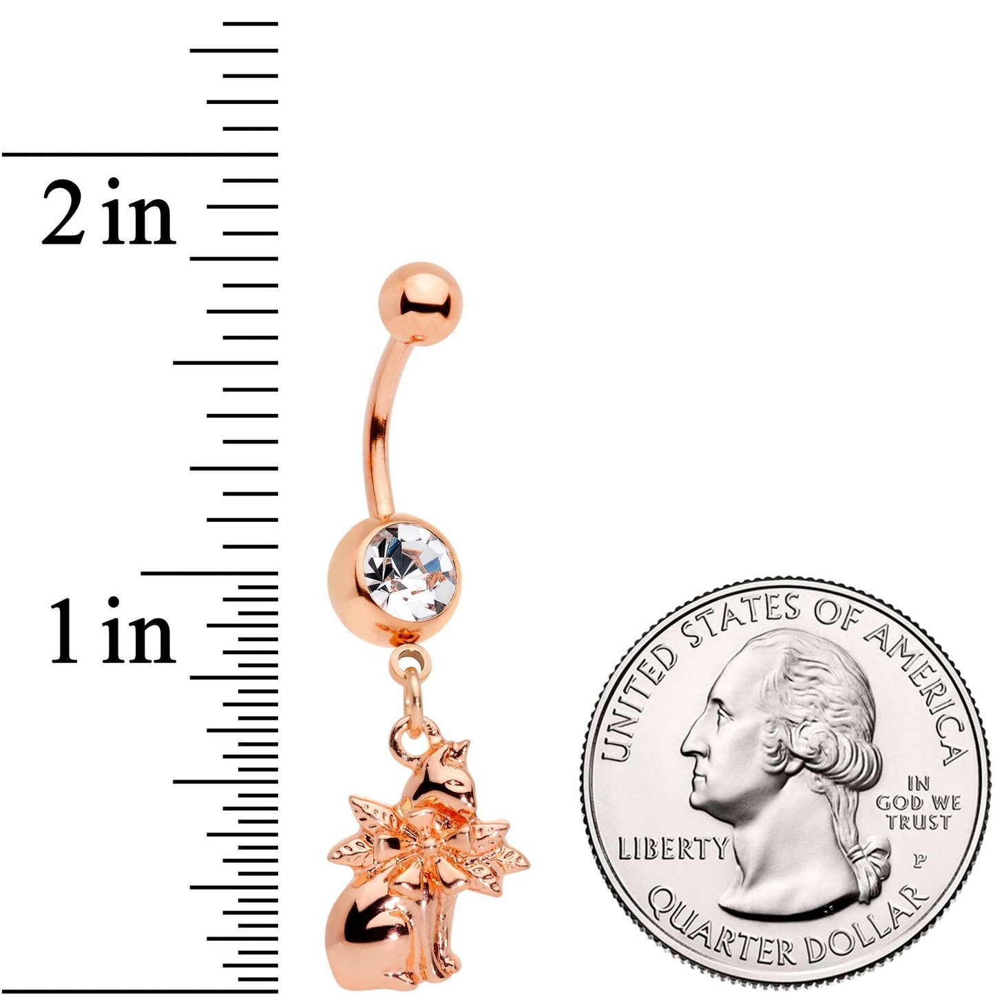 Clear Gem Rose Gold Tone Kitty Cat With A Corsage Dangle Belly Ring