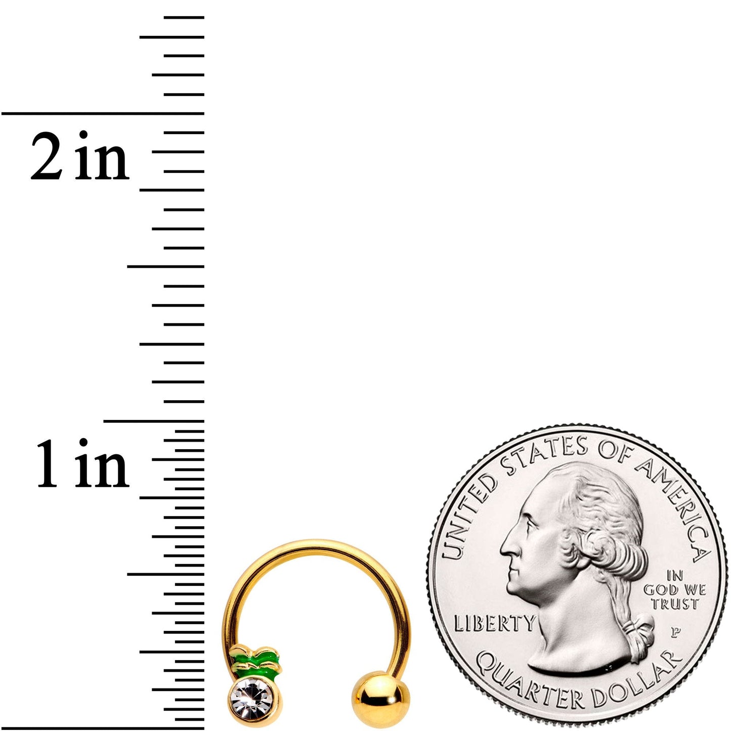 14G 9/16 Clear Gem Gold Tone Pineapple Horseshoe Nipple Ring Set