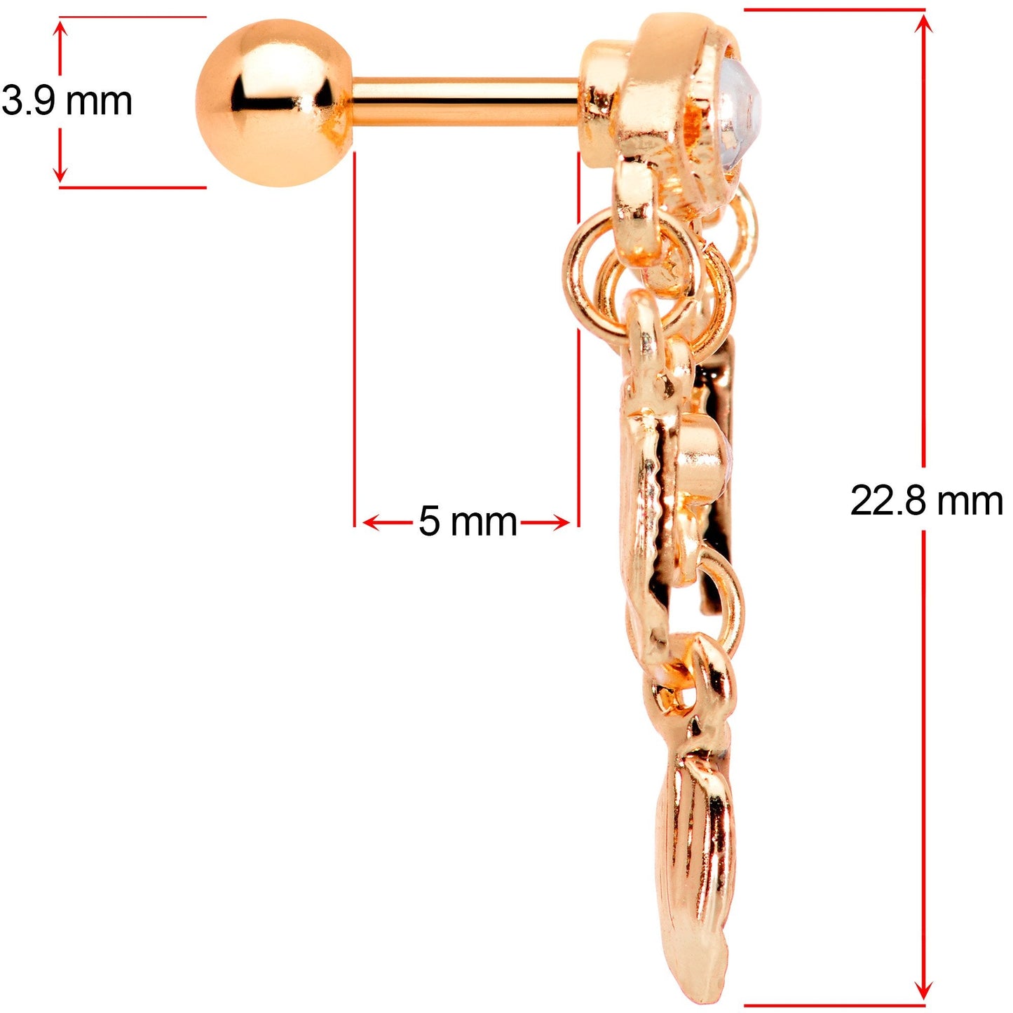 16G Clear Gem Rose Gold Tone Eye Feather Cartilage Tragus Earring