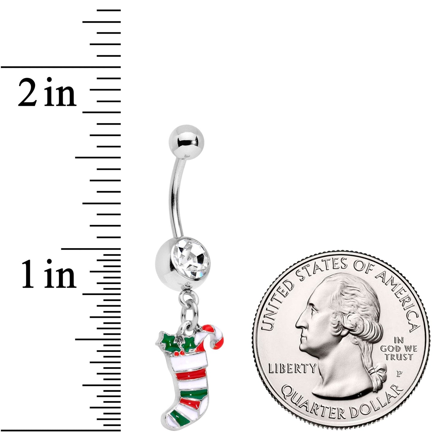 Clear Gem Hang Your Christmas Stocking Dangle Belly Ring