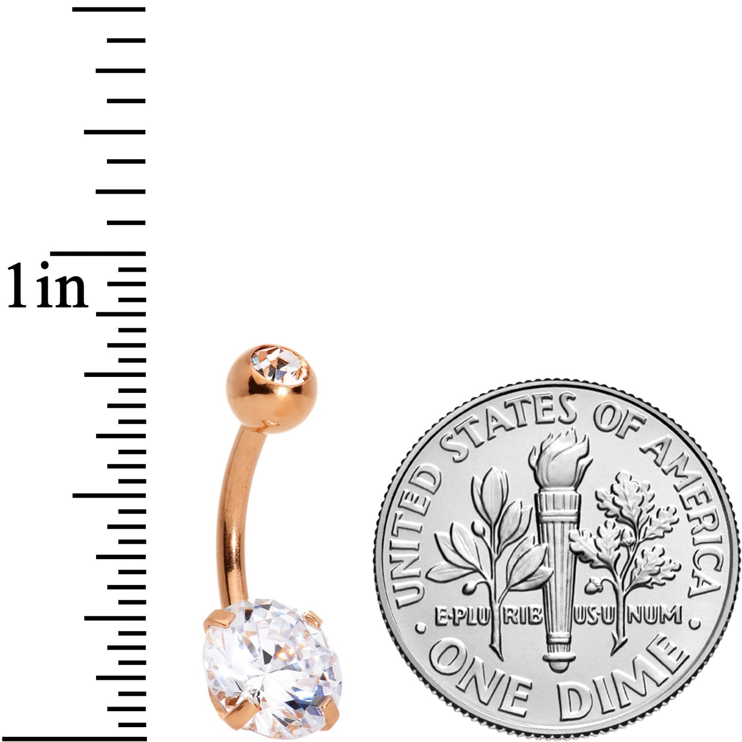 Clear Gem Rose Gold Tone Large and Small Gem Belly Ring